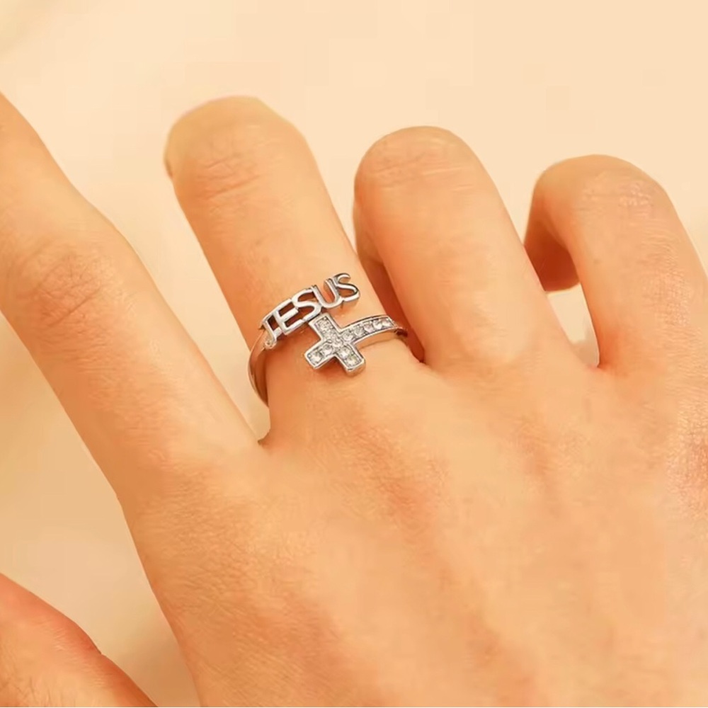 Silver 'JESUS' Cross Ring
